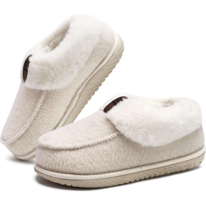 COFACE жіночі домашні тапочки з пом'якшувачем, закриті, зимові, теплі, пухнасті, з фетру, з підкладкою з хутра, нековзні, для дому, фетрові тапочки, розмір 39 EU, бежеві