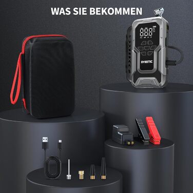 Powerbank Starthilfe 6000A з компресором 150PSI: портативний пусковий пристрій для авто/мото (бензин, 10.0L дизель) з LED ліхтариком QC3.0, срібний