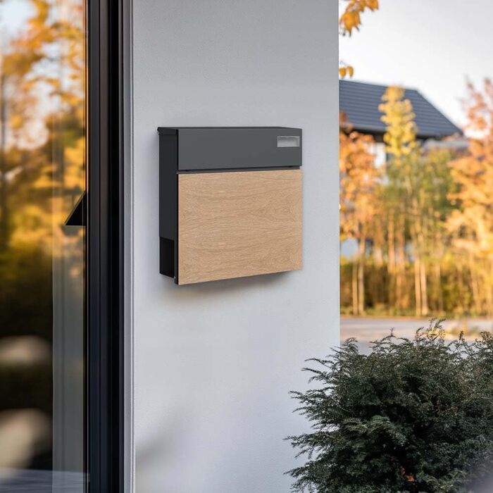 Поштовий ящик настінний SCHARTEC SPB-6 дерев'яний світло-сірий та антрацит з газетницею, сучасний, великий
