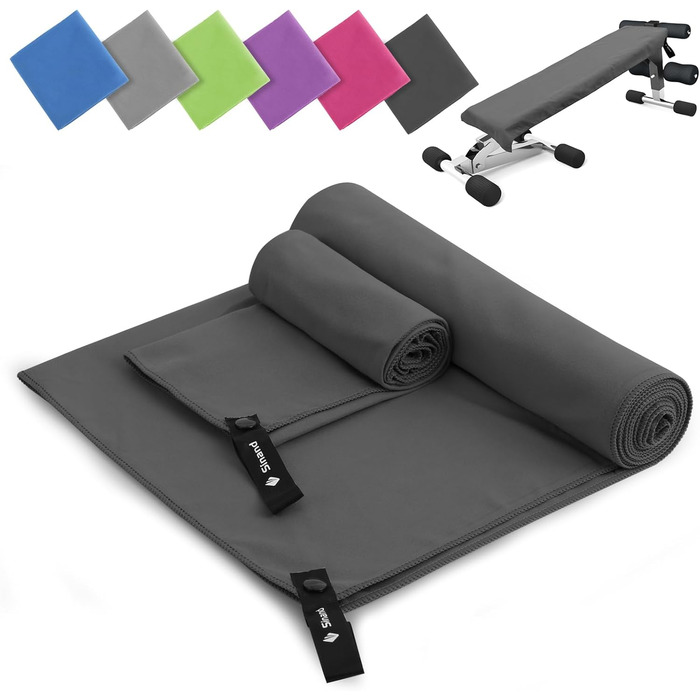 Набір рушників з мікрофібри 2 шт. | 180x60 см великий рушник для душу + 80x40 см маленький рушник для обличчя | Швидковисихаючі рушники з мікрофібри, спортивний рушник для фітнесу, пляжу, тренажерного залу (темно-сірий)