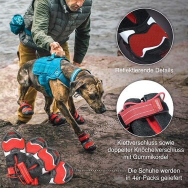 Kurgo Blaze Cross Dog Shoes, For Paw Protection, For Every Season, Waterproof and Reflective, Size XL, Red X-Large