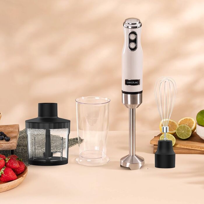 Блендер Cecotec Stabmixer Power RetroBeige 1200MAX Cream&Crush: 1200 Вт, CrossBlades, 2 швидкості, комплект аксесуарів, захист від бризок