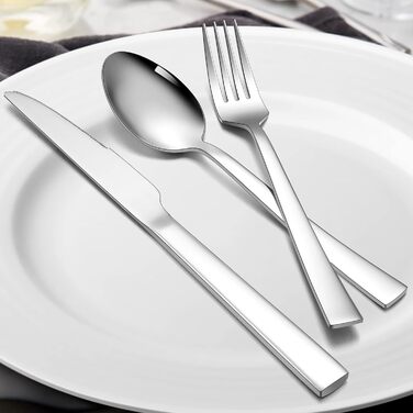 Herogo Cutlery Set 12 People, 60-Piece Stainless Steel Polished Cutlery Set, Silver Table Cutlery with Fork, Spoon, Knife Set for Family/Party/Hotel, Rust-Proof, Dishwasher-Safe