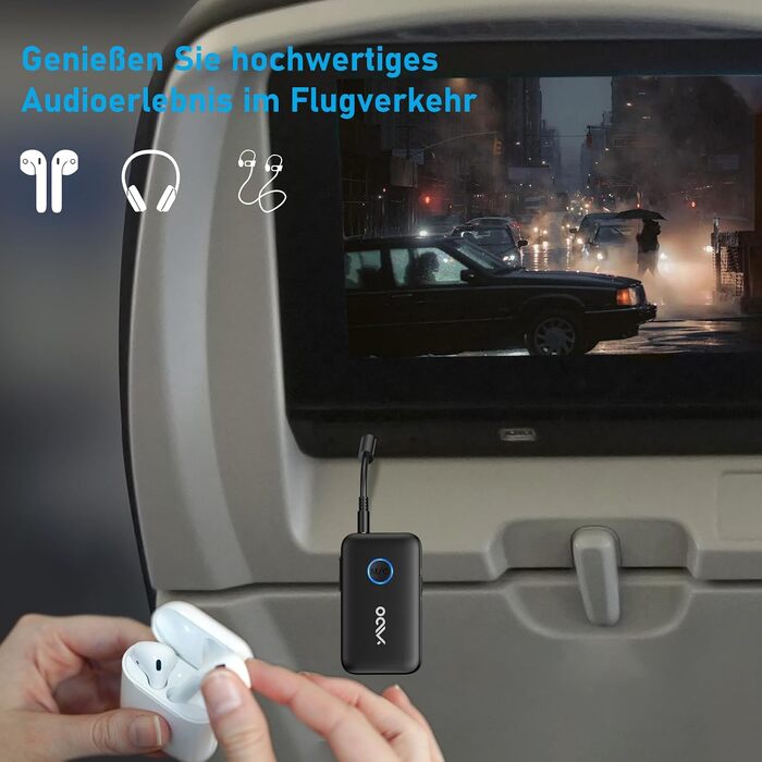 Bluetooth 5.3 адаптер YMOO 2-в-1 для ТБ та літака: ресивер та трансміттер з aptX Low Latency, роз'єм 3.5 мм, для навушників та колонок