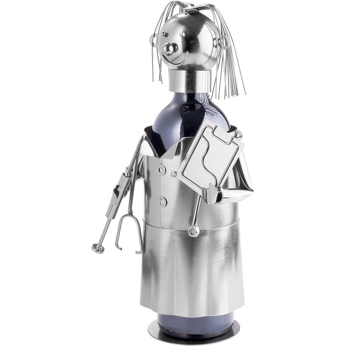 BRUBAKER Wine Bottle Holder Doctor - Metal Sculpture Bottle Stand - 20 cm - Wine Gift for Patients, Specialist Doctors, Medical Students for Studying - with Greeting Card
