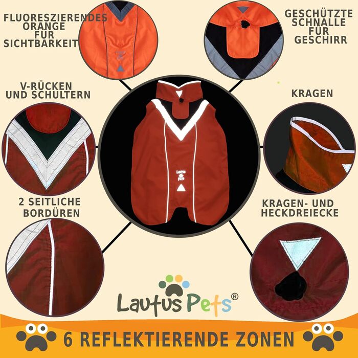 Lautus Pets Dog Raincoat, Waterproof, Reflective, Light with Harness Hole (Orange, 2XL)