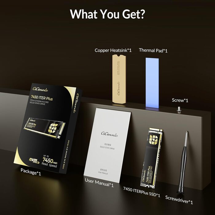 GiGimundo G7450ITERPlus 2TB SSD NVMe PCIe Gen4×4 - Внутрішній SSD диск 2280, 7100MB/s, 5000MB/s, 3D NAND TLC, сумісний з PS5 Pro