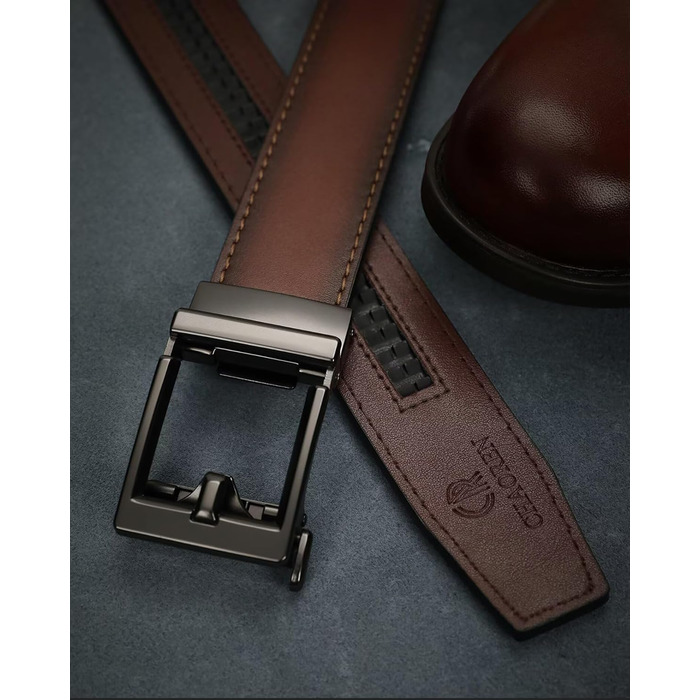 Чоловічий шкіряний ремінь CHAOREN з автоматичною застібкою, 35 мм, без отворів, колір коньяк, розмір 80-90 см