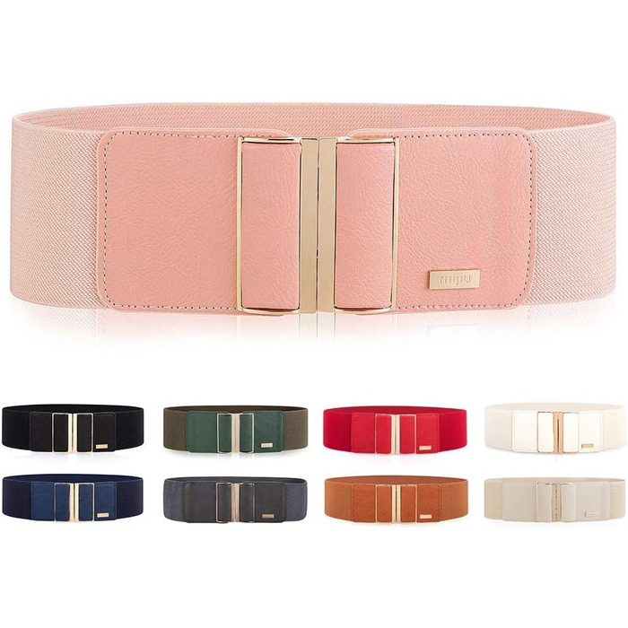 Жіночий еластичний широкий пояс для талії з металевою пряжкою, 7.5 см, рожевий (для талії 32-35/36-39 дюймів)