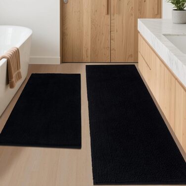 Великий килимок для ванної кімнати Chenille 50x120 см, антиковзаючий м'який килим у ванну з високим ворсом 1.5 см, гігроскопічний та придатний для прання (Чорний)