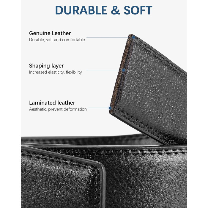 Чоловічий шкіряний ремінь BOSTANTEN з автоматичною застібкою-разом, 35 мм, регульована довжина 115 см (32'-38'), чорний