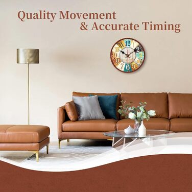 VIKMARI Quartz Wall Clock Wood Silent Hanging Clock, Battery-Powered Round Rustic Clock, Easy to Read Vintage Interior Wall Clock || 14' (France Parisian Style, 20 cm)