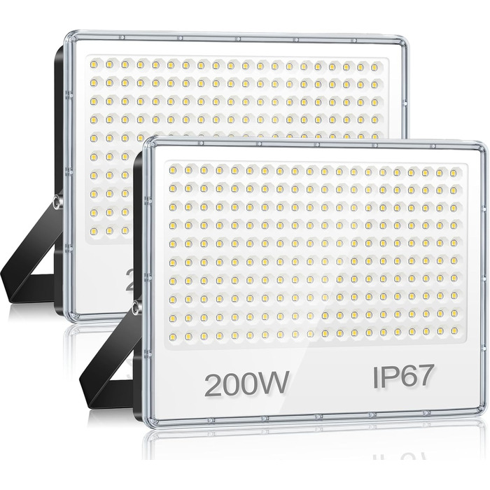 LED Floodlight Outdoor 300W, Outdoor Floodlight 30000LM, Waterproof LED Outdoor Floodlight IP67, 7000K Cold White Super Bright Outdoor Spotlights for Warehouse, Garden, Garage, Yard, Factory, Parking Lot (200W-2PC)