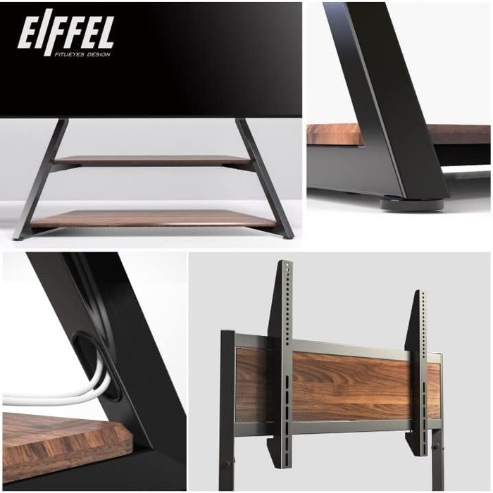 FITUEYES Modern TV Stand for 75-100 inch TVs - Adjustable Height, Swivel, Wood & Metal, Cable Management, VESA 800x600, Eiffel Series