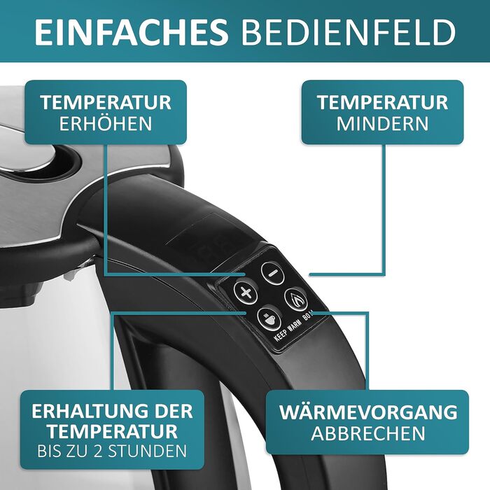 Електричний чайник-заварник Glas 1.8 л, 2200 Вт, нержавіюча сталь, регулювання температури, з підсвічуванням, BPA Free