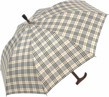 iX-brella Standing Umbrella, Height Adjustable with Wooden Handle - Beige Checkered