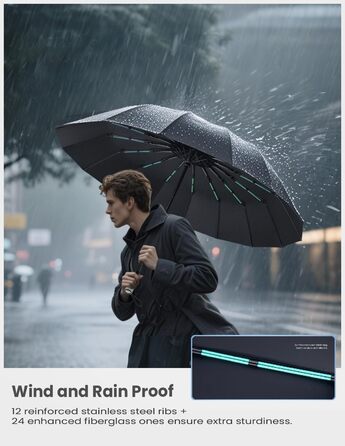 MidingChai Парасолька-зонт Штормостійка, велика, з захистом від УФ, автоматична, портативна, XXL для гольфу, подорожей та відпочинку, чорна (для чоловіків та жінок)