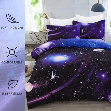 Комплект постільної білизни WONGS BEDDING Galaxy 135x200 + 50x75, мікрофібра, блакитний, 2 частини, з принтом зоряного неба
