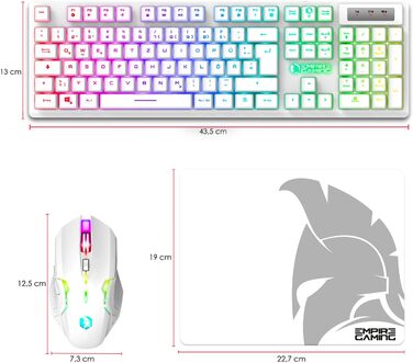 Ігровий набір клавіатури та миші EMPIRE GAMING Armor RF800 Wireless (QWERTZ, DE-layout) – бездротовий комплект з підсвічуванням RGB, 2.4GHz, 4800 DPI, з килимком для миші, сумісний з PC, PS4, PS5, Xbox One/Serie, Mac, білий