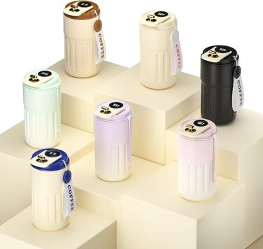 Термокружка для кави HomeAlexa з цифровим дисплеєм, 410 мл, нержавіюча сталь 316, ізольована, з кришкою, не протікає, для подорожей