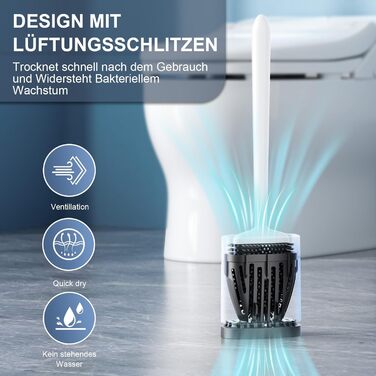 Набір для чищення унітазу Waretary з силіконовою щіткою та підставкою з нержавіючої сталі, гнучкий наконечник для глибокого очищення, швидковисихаючий, настінний/підлоговий для ванної кімнати (білий)