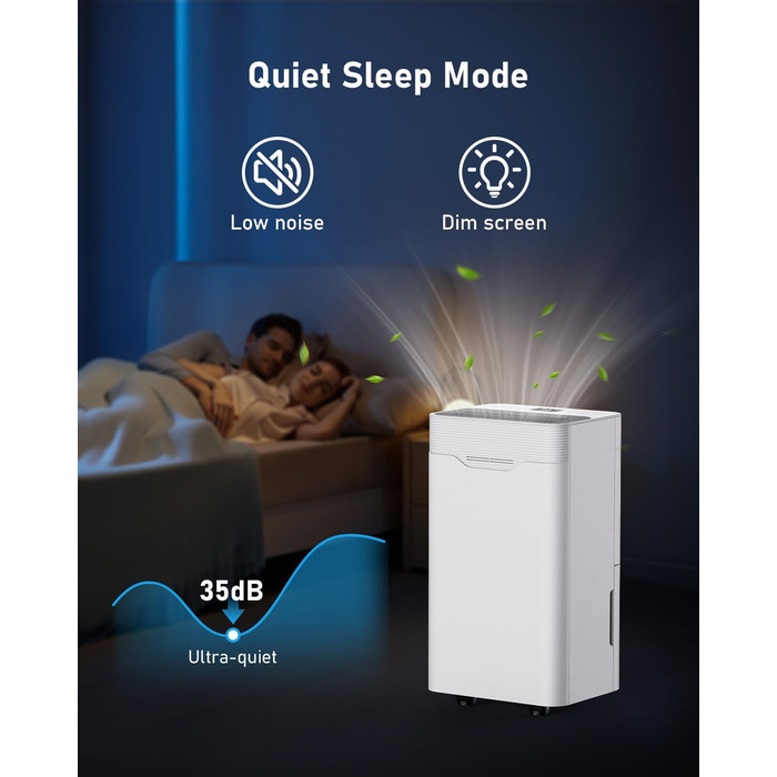 Електричний осушувач повітря 12L/день з таймером 24 год, 3 режими, автоматичне вимкнення, шланг для зливу, для приміщень до 100 м³, білий