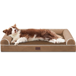 WESTERN HOME Dog Bed, Dog Basket, Large Dogs, Orthopedic Dog Bed, Dog Sofa, Waterproof 106x76x10cm, Dog Beds with Washable Cover, Dog Basket, Large Dogs (L 91 x W 68 x H 17 cm, Brown)