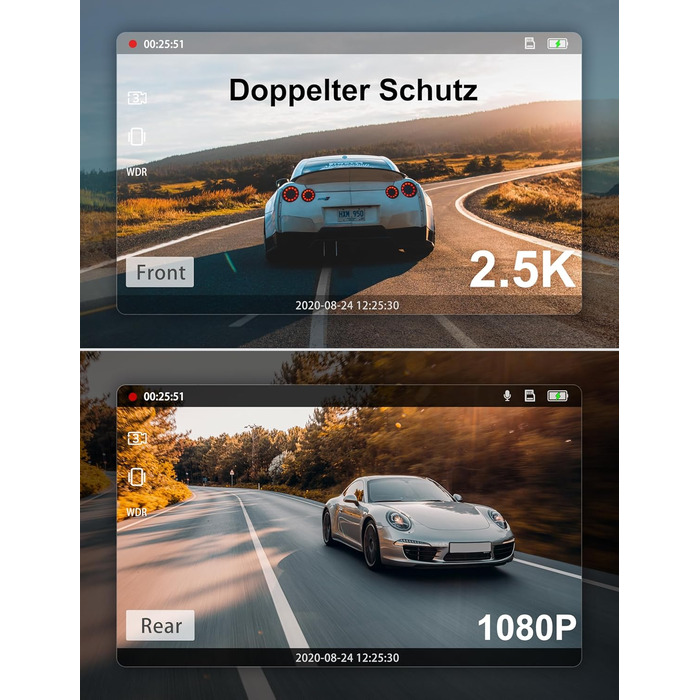 iZEEKER 2.5K Dashcam: Автомобільна відеореєстратор з двома камерами, 1440P, 170° кут огляду, G-сенсор, нічне бачення, паркувальний режим, WDR