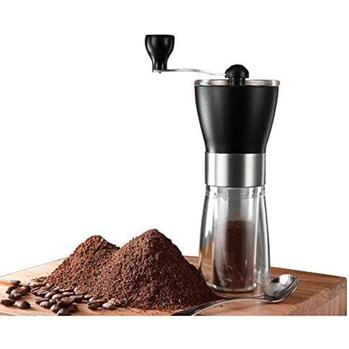 Ручна кавомолка T-mark, портативна з регулюванням, керамічна для дому та подорожей, чорний метал