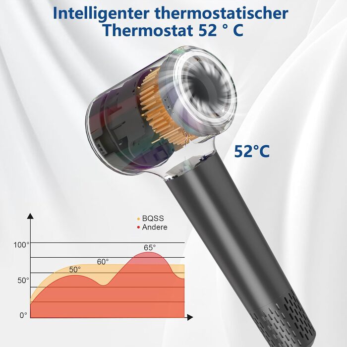 Föhn Ionen Supersonic Hair Dryer: 200 Million Negative Ion Hair Dryer with Quiet, Fast 110,000 RPM Motor, 57dB, Intelligent Thermostat for Travel - Dark Gray
