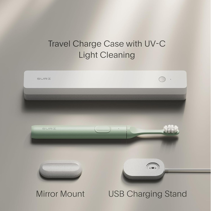 Електрична зубна щітка SURI — преміум якість, акумулятор 40+ днів, USB-C зарядка, UV-стерилізатор, сертифікат B Corp