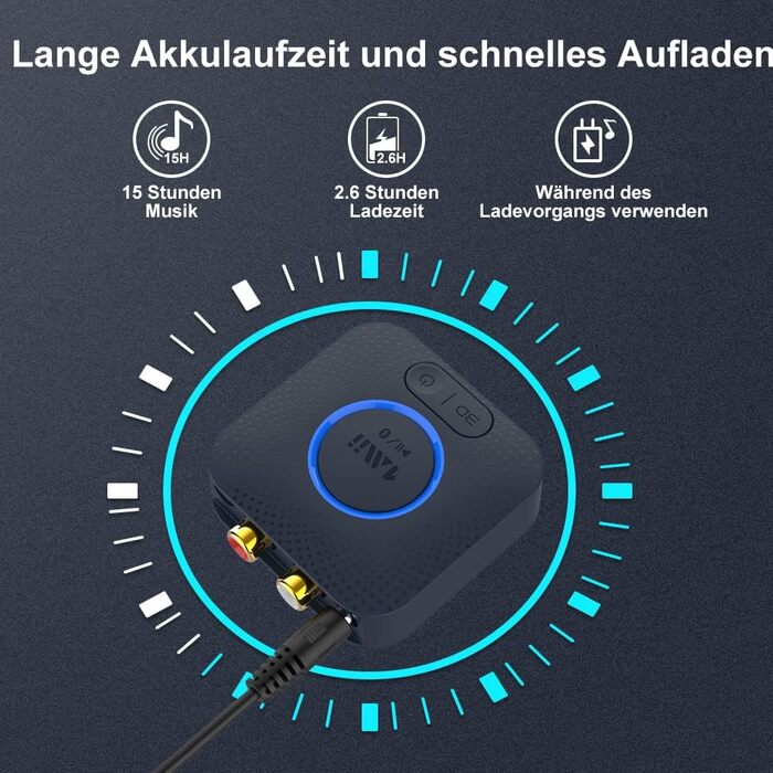 1Mii B06HD Bluetooth 5.1 Аудіоприймач: HiFi, aptX HD, Low Latency, 3.5mm/Cinch, 15 годин роботи