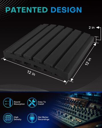 Акустичний поролон для звукоізоляції, панелі шумопоглинаючі 30x30x5 см, 24 шт, для студії звукозапису, чорний та сірий (Upgraded Curved)