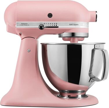Кухонний комбайн KitchenAid Artisan з місткістю 4.8 л, рожевий, з 5 насадками