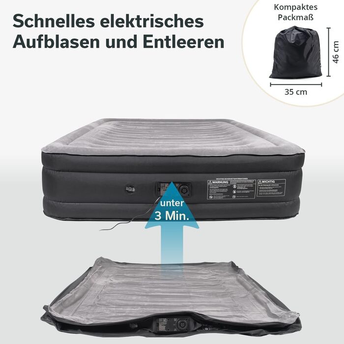 Надувна матрац Skandika Sveja для 2 осіб з самонадувною системою та насосом, 204 x 151 x 43 см, до 300 кг, з сумкою, для кемпінгу