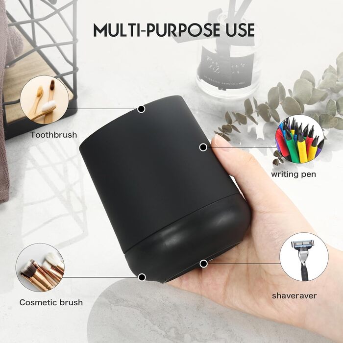 Matte black toothbrush holder for bathroom with silicone boot, modern toothbrush and toothpaste holder for bathroom organizer (black)