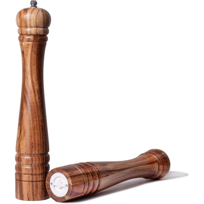 DeroTeno Salt and Pepper Mill Set, 2-Piece Spice Mill Set, Salt and Pepper Mills made of Acacia Wood with Ceramic Grinder, H 30 cm