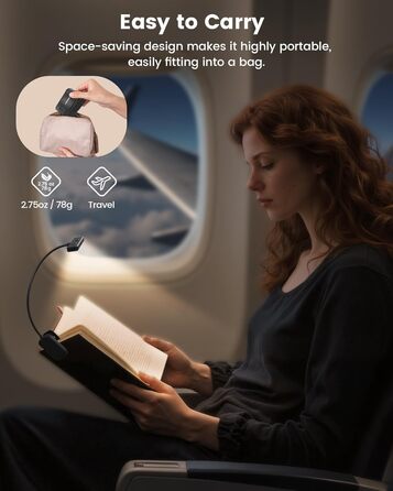 Світлодіодна лампа для читання Glocusent з кріпленням на книгу, 26 LED, 5 температур кольору, регулювання яскравості, USB-C, 360° гнучкість, чорний колір
