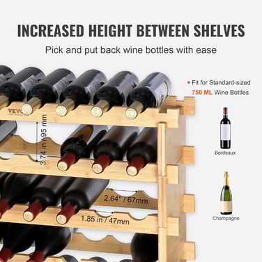 VEVOR Wine Rack, Wine Stand for 48 Bottles, Bamboo Bottle Rack with 6 Compartments, Stackable Vintage Wine Rack Metal for Cellar, Bar, Storage Room, etc. Bottle Holder Wine Bottle Rack, Holds up to 60 kg