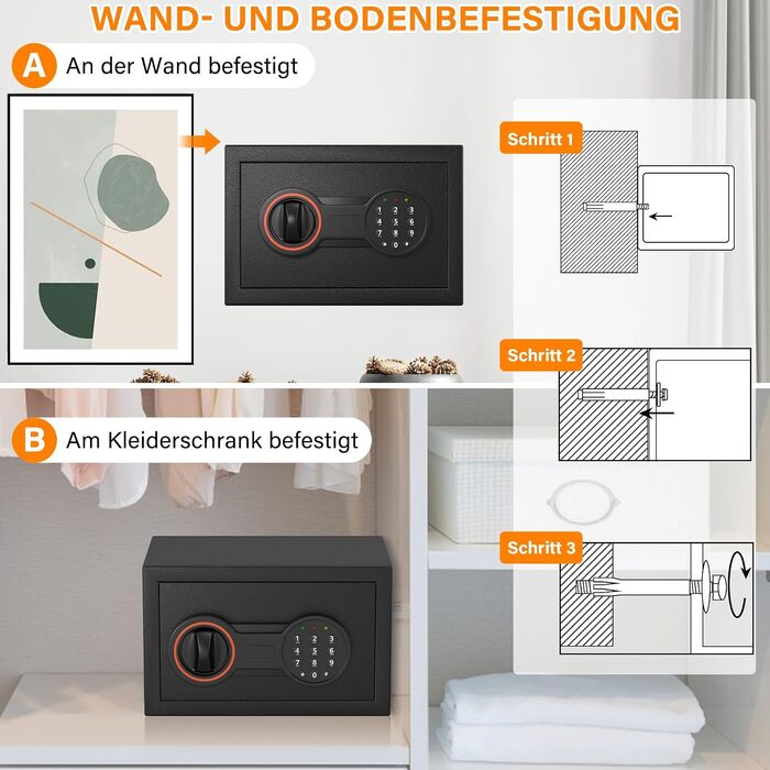 Компактний міні-сейф для дому на 7.5л з кодовим замком та ключами, вогнетривкий сумка, вбудоване підсвічування для грошей, прикрас та ліків