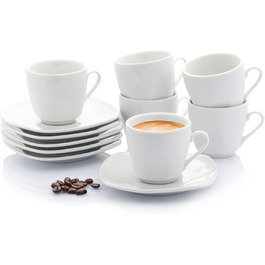 Singer | Espresso Cups Bilgola 12-Piece Set, Porcelain Coffee Cups Set for 6 People, Dishwasher-Safe Cups with Saucers, Moka Cups Set Cups & Saucers White | 100 ml | PREMIUM COLLECTION Espresso Cups 12-Piece Set