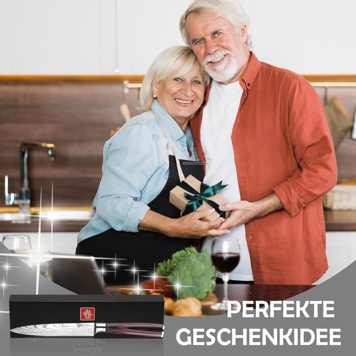 Японський ніж JUANSHI® 13 см - універсальний професійний кухонний ніж з ручкою з пакахвуду, високоякісний вуглецевий нержавіючий сталь, 2024227