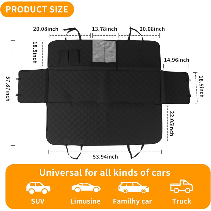 Захист для заднього сидіння автомобіля для собак, водовідштовхувальний, неслизький, з боковинами та віконцем, 137 x 147 см