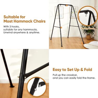 SELFLA Foldable Hanging Chair Stand, Portable Stand for Hanging Chair, Sturdy Hammock Stand for Indoor/Outdoor, Easy to Assemble (Hanging Chair Not Included) - Black