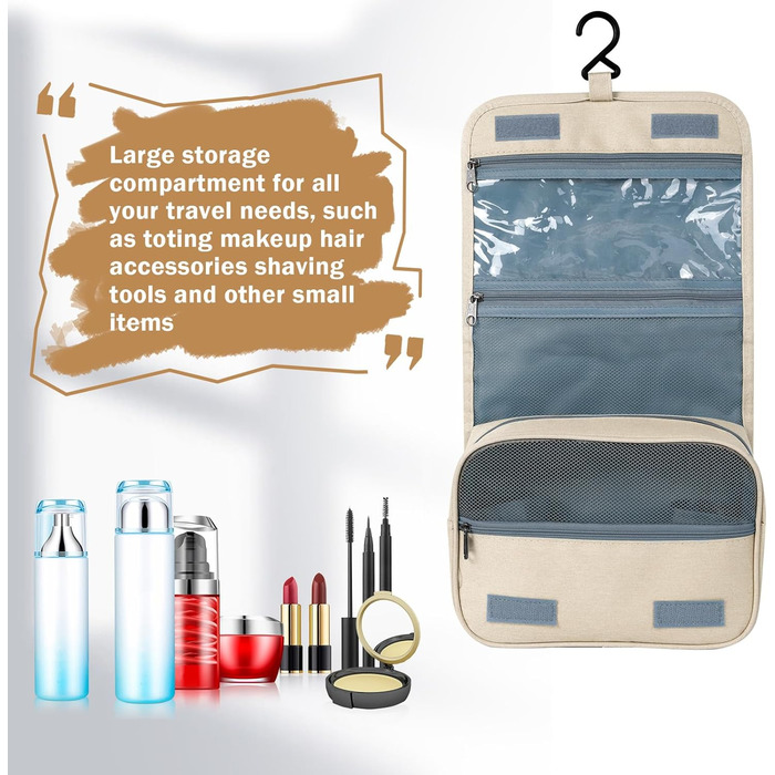 AiQInu Сумка для туалетних речей з гачком, дорожня косметичка-органайзер, унісекс, розкладний, для подорожей, блакитний (жовтий)