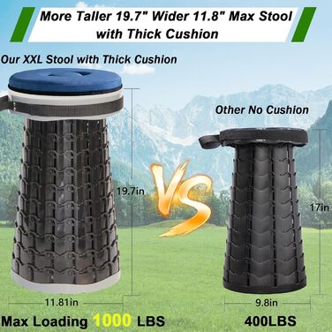 Складний стілець Upgrade XXL з подушкою, сірий. Міцний, для дорослих, вантажопідйомність 1000 фунтів, для кемпінгу, подорожей та активного відпочинку