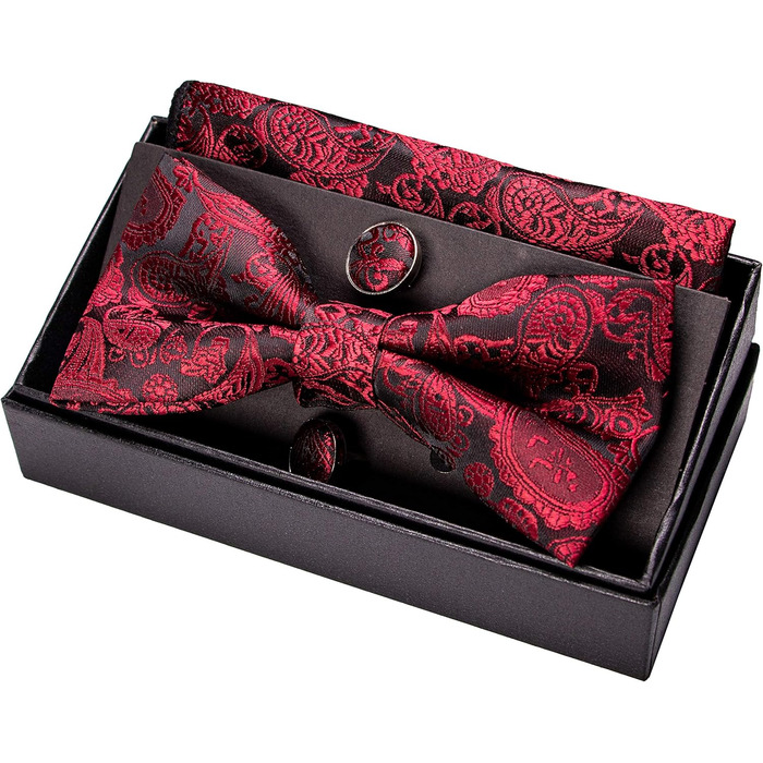Набір краватки, кишенькового хустинки та запонок JEMYGINS Paisley для чоловіків, темно-червоний