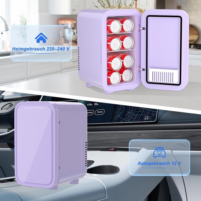 YASHE Mini Fridge - 6 Liter / 8 Can Portable Cooler - Thermoelectric Cooler for Bedroom, Skincare, Drinks, Office, Dorm & Car (Purple)