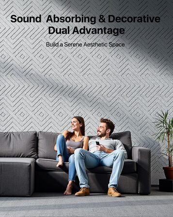 Акустичні панелі Soundsbay самоклеючі, звукопоглинаючі плити з поліестеру для стін 30x30x0,9 см, сріблясто-сірі (12 шт.)