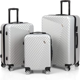 Набір валіз xRace 3 шт. ABS, 20/24/28 дюймів, ручна поклажа, TSA, 360° колеса, стійкий до ударів, преміум підкладка (Сріблястий)